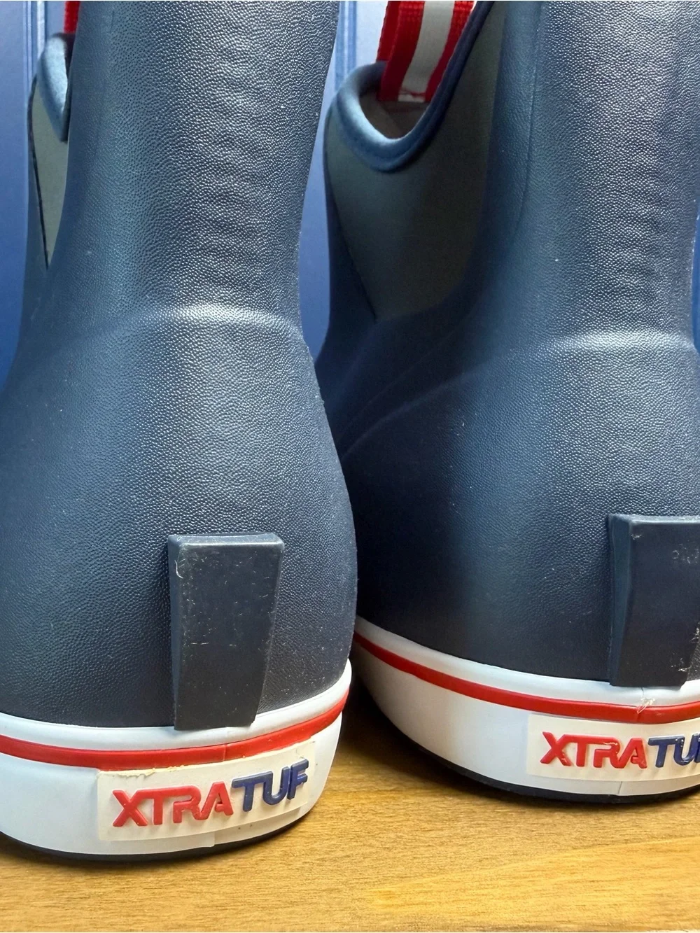 XTRATUF Men’s 12 Ankle Deck Boots Navy Red Waterproof Fishing Rain Boots